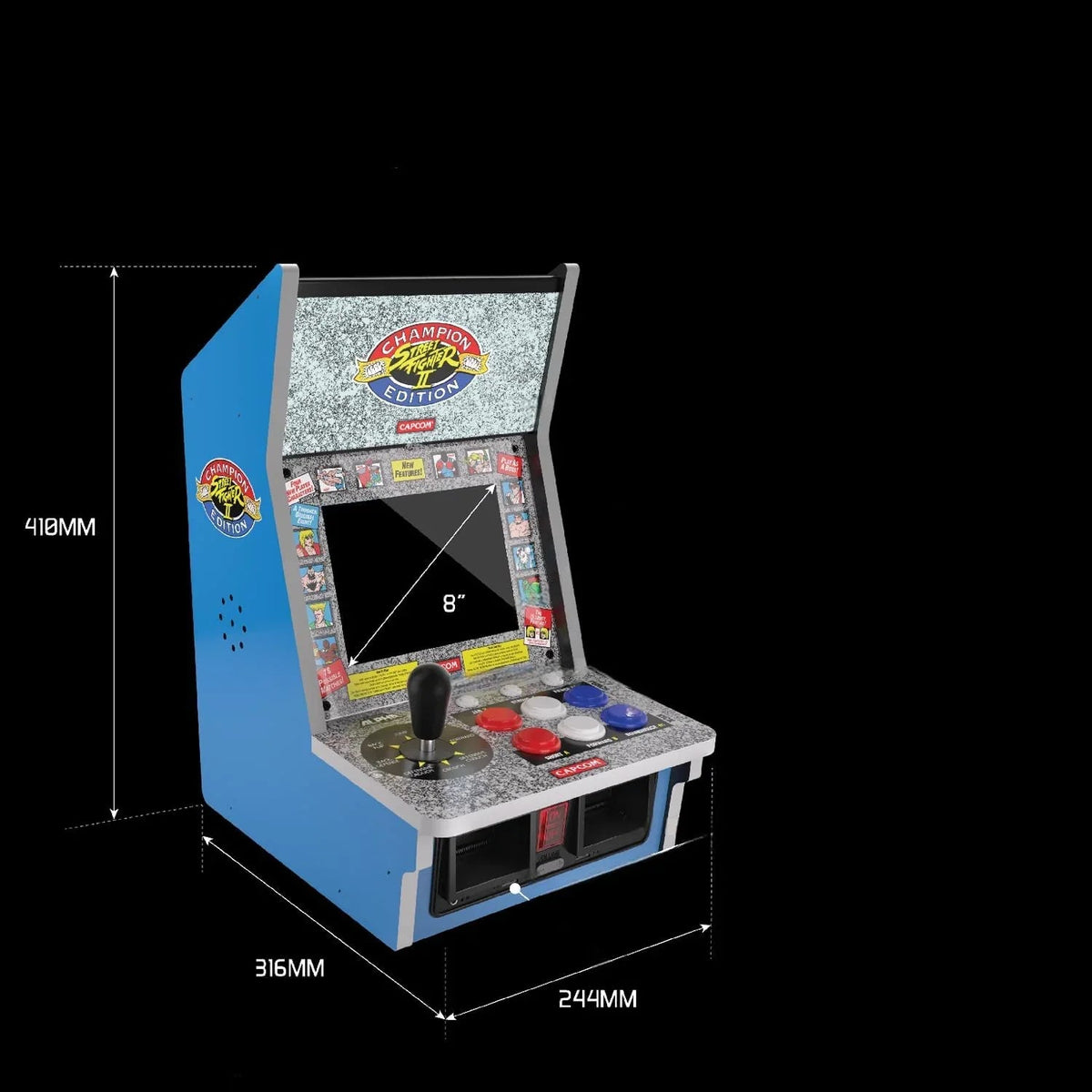 Mini automat do gier Street Fighter II z joystickiem, przyciskami i ekranem 8 cali, idealny do domowego biura