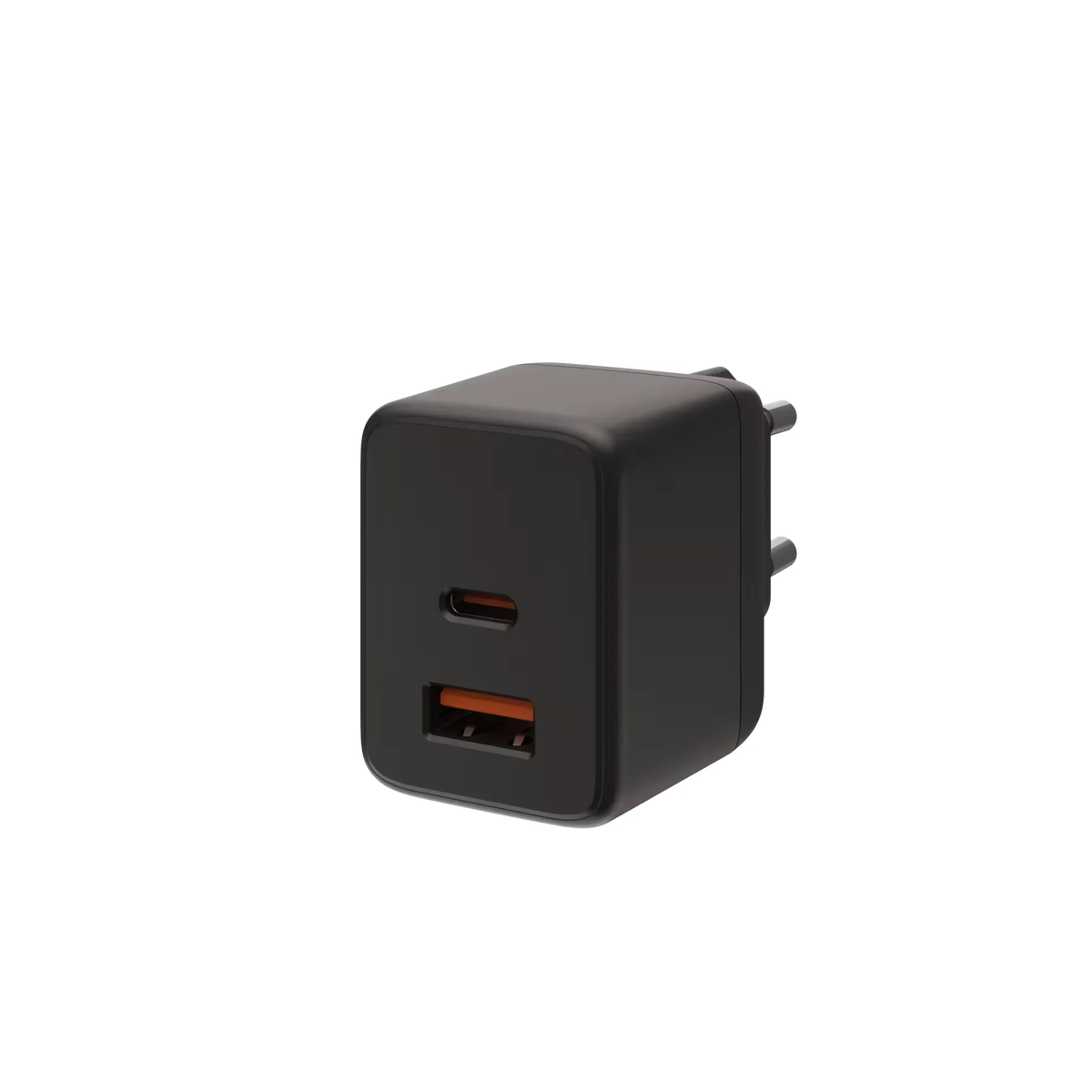 Czarna ładowarka USB z portem USB-C i USB-A, idealna do Home Office i desk setupu.