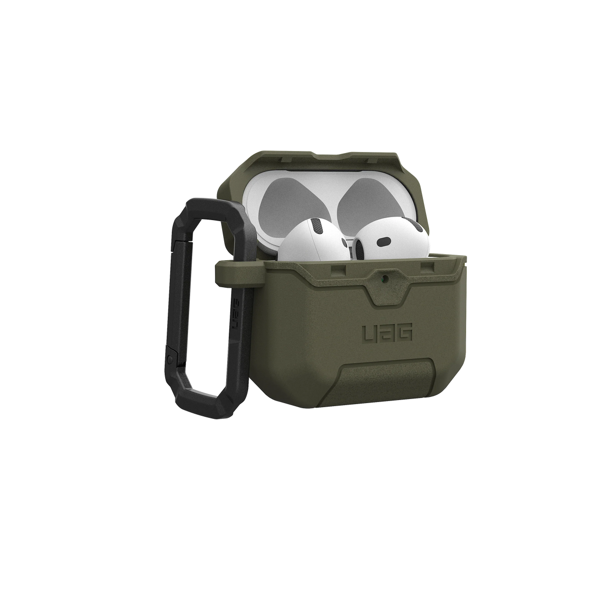 Zielony etui UAG na AirPods Pro z karabinkiem, idealne do Home Office i biurowych akcesoriów