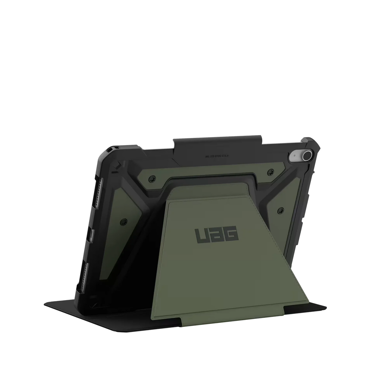 Zielony etui UAG z podstawką na tablet, idealne do home office i biura