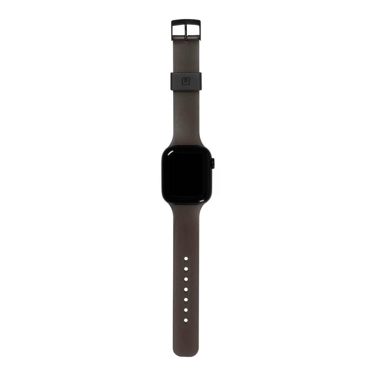 Czarny smartwatch z brązowym paskiem, idealny do home office i personalizacji biurka