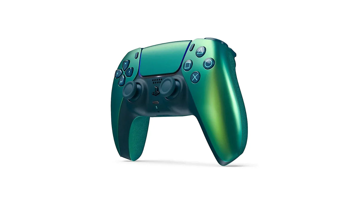 Zielony kontroler PlayStation 5 DualSense z efektem gradientu, idealny do gier i rozrywki
