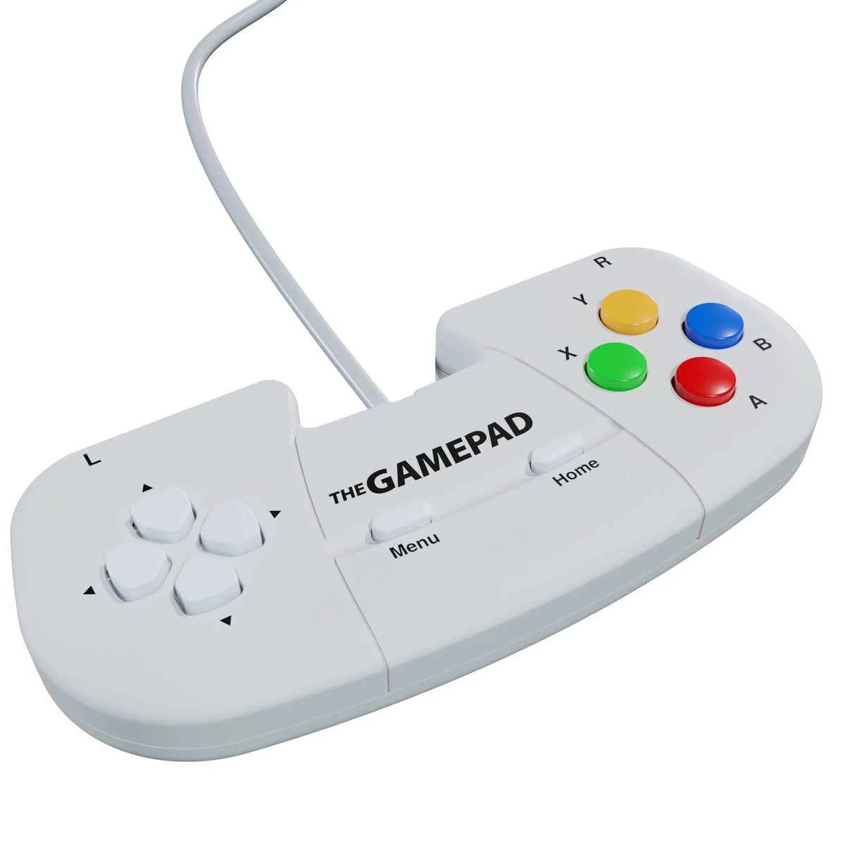 Biały gamepad z kolorowymi przyciskami A, B, X, Y i D-pad, idealny do gier i rozrywki