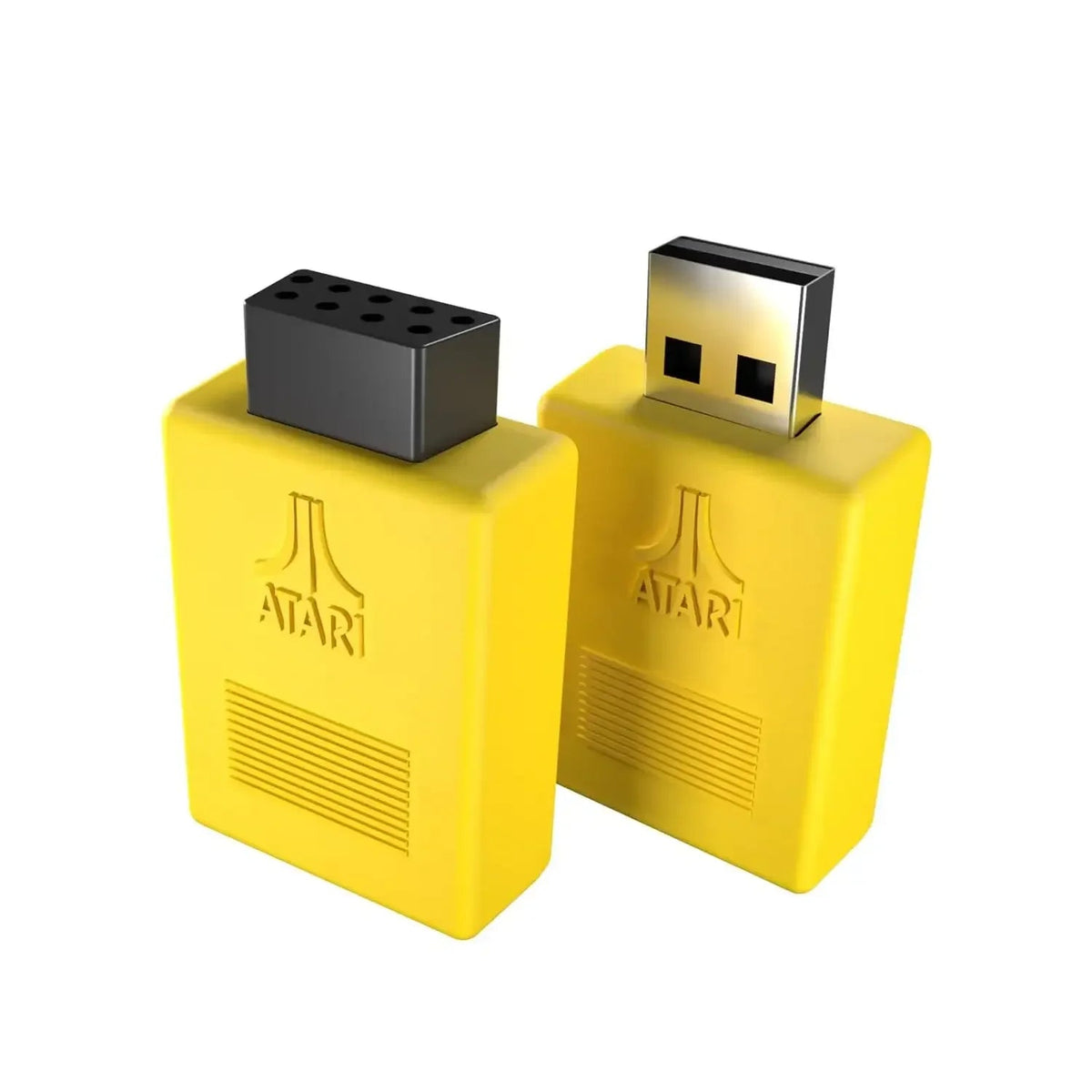 Żółte adaptery USB Atari z klasycznym designem, idealne do retro gamingu i desk setupu