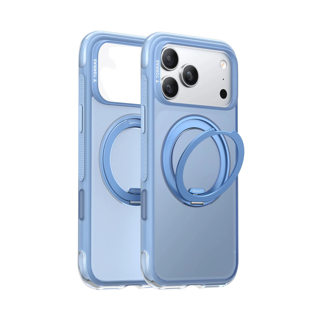 Niebieski etui TORRAS z pierścieniem OStand™ na iPhone, idealne dla home office i biura