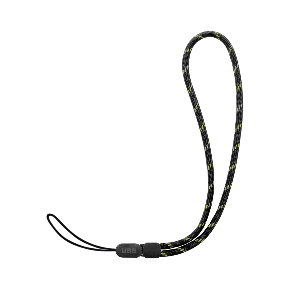 Czarny lanyard z żółtymi wzorami i zapięciem UAG, akcesorium do biura i Home Office