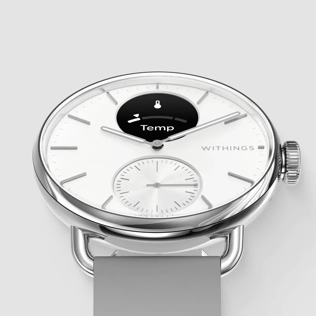 Zegarek Withings z ekranem wyświetlającym temperaturę, idealny do home office i biurka
