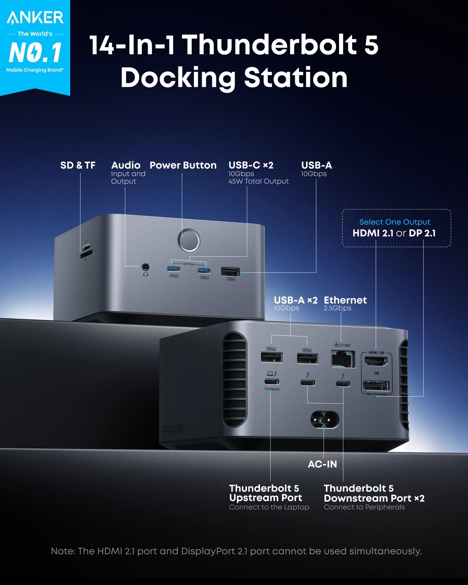 Anker - Prime TB5 Docking Station (14-in-1, 8K, Thunderbolt 5)
