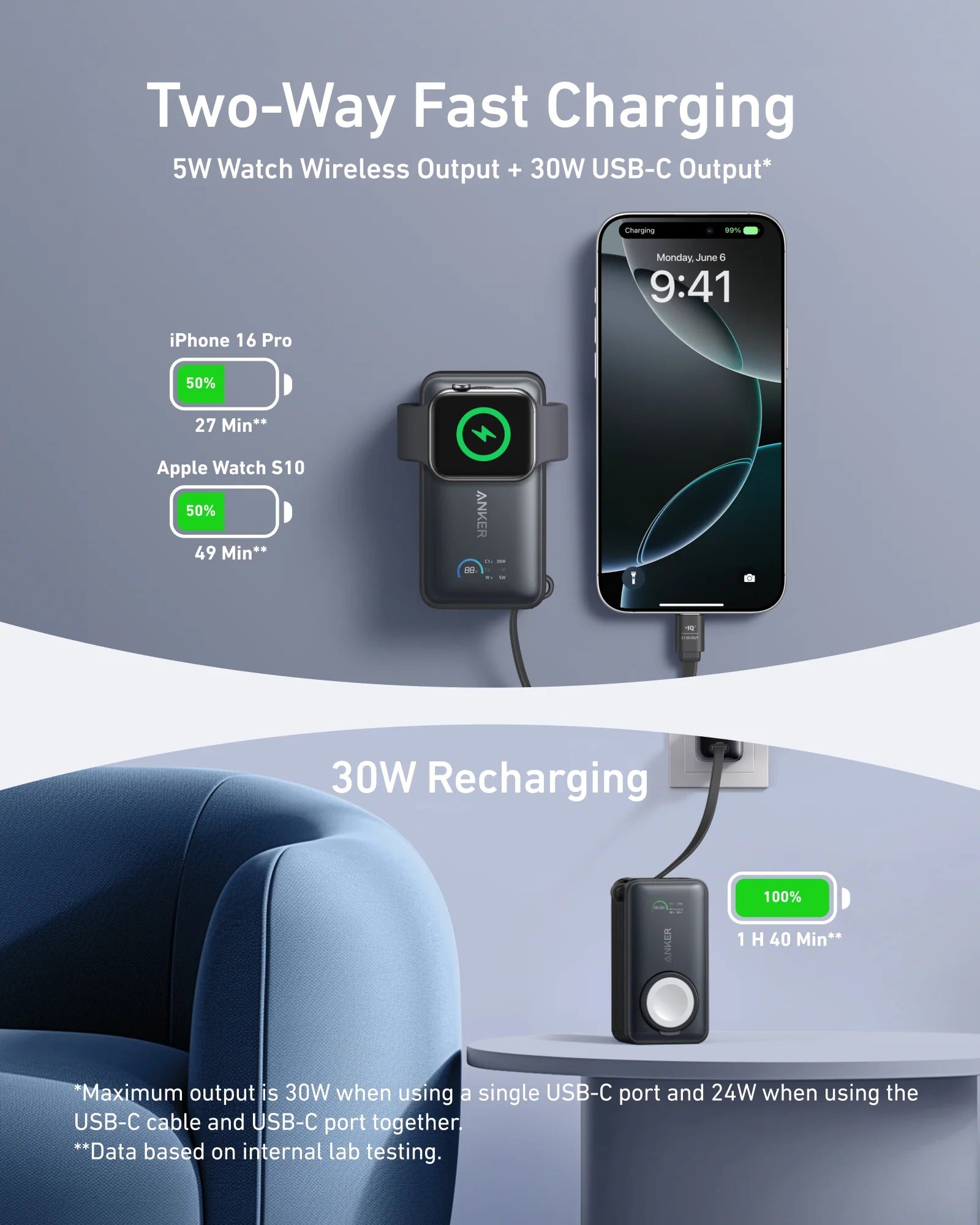 Anker - MagGo Power Bank (10K, 35W, For Apple Watch)