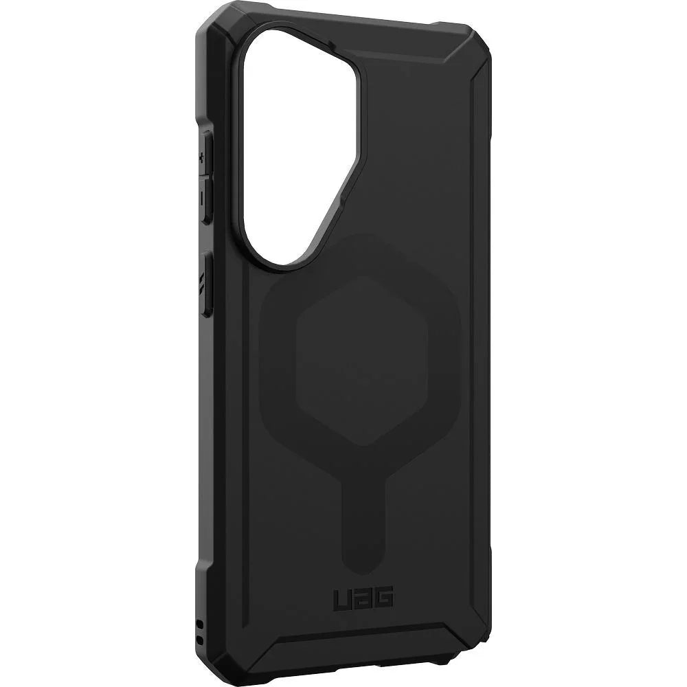 Czarny etui UAG na telefon z ochroną krawędzi i otworem na aparat