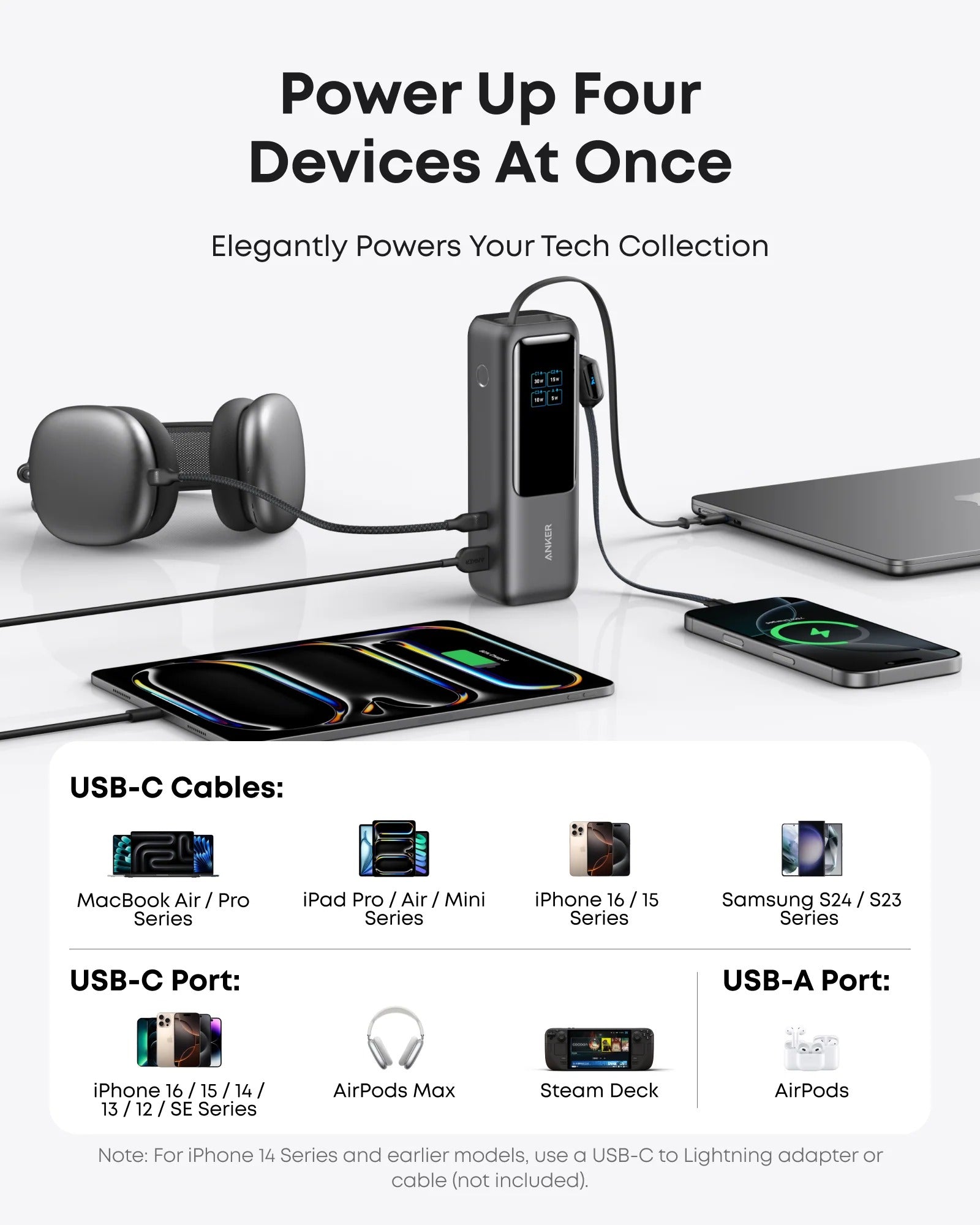 Anker - Laptop Power Bank (25K, 165W, Built-In and Retractable Cables)