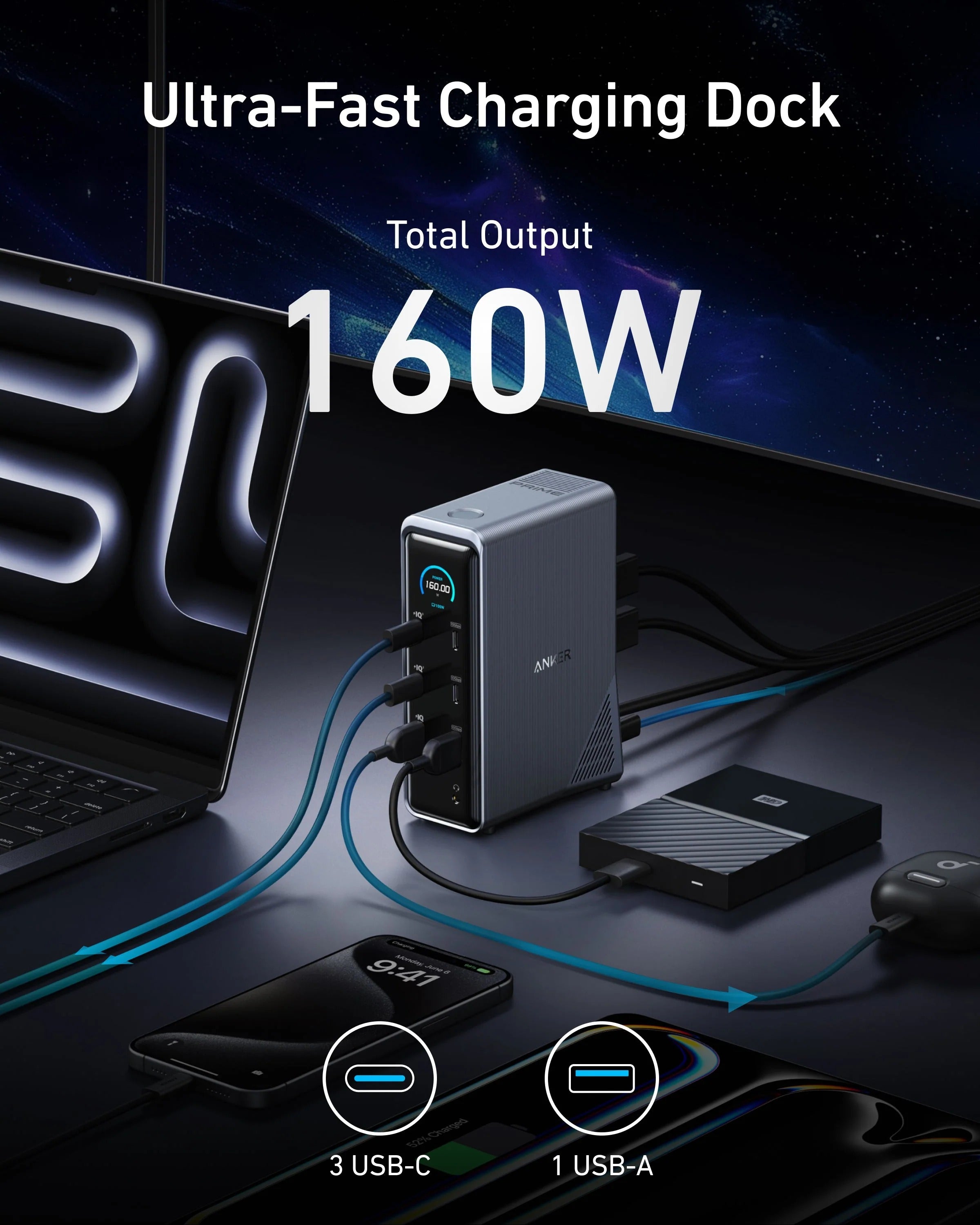 Anker - Prime Charging Docking Station (14-in-1, Dual Display, 160W)