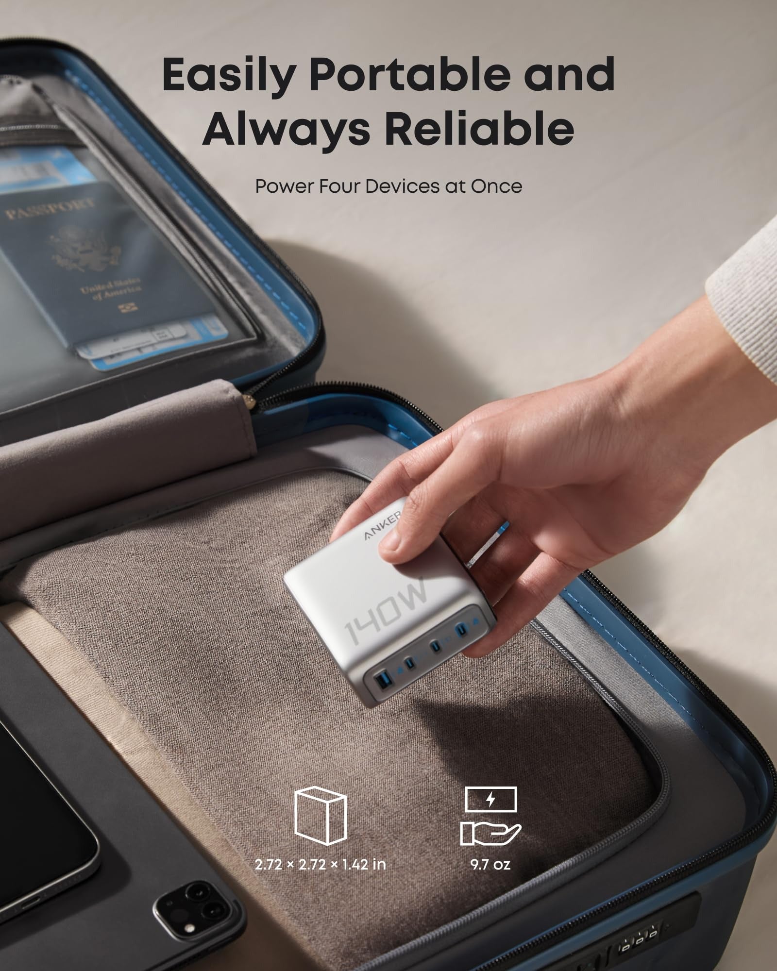 Anker - Charger (140W, 4-Port, PD 3.1) with USB-C Cable
