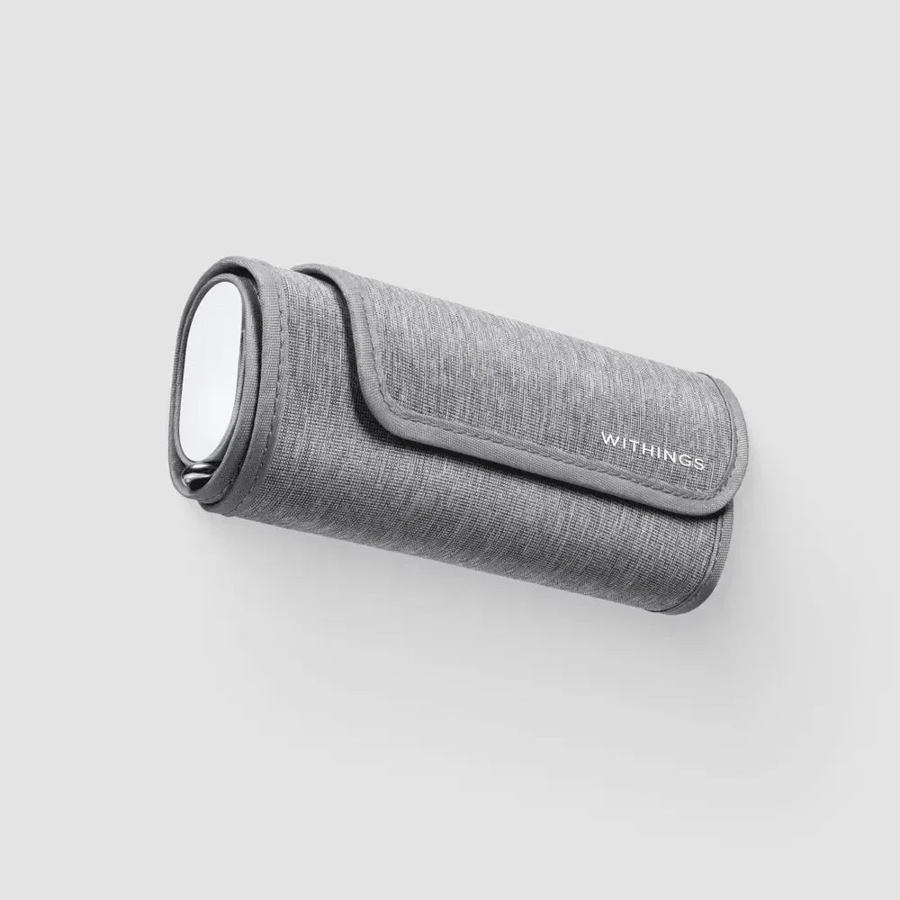 Szara etui na akcesoria biurowe z logo WITHINGS, idealne do Home Office