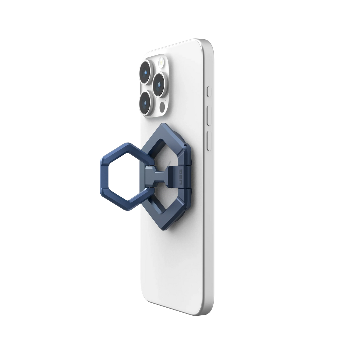 Niebieski uchwyt na telefon z geometrycznym designem do biurka, idealny dla Home Office