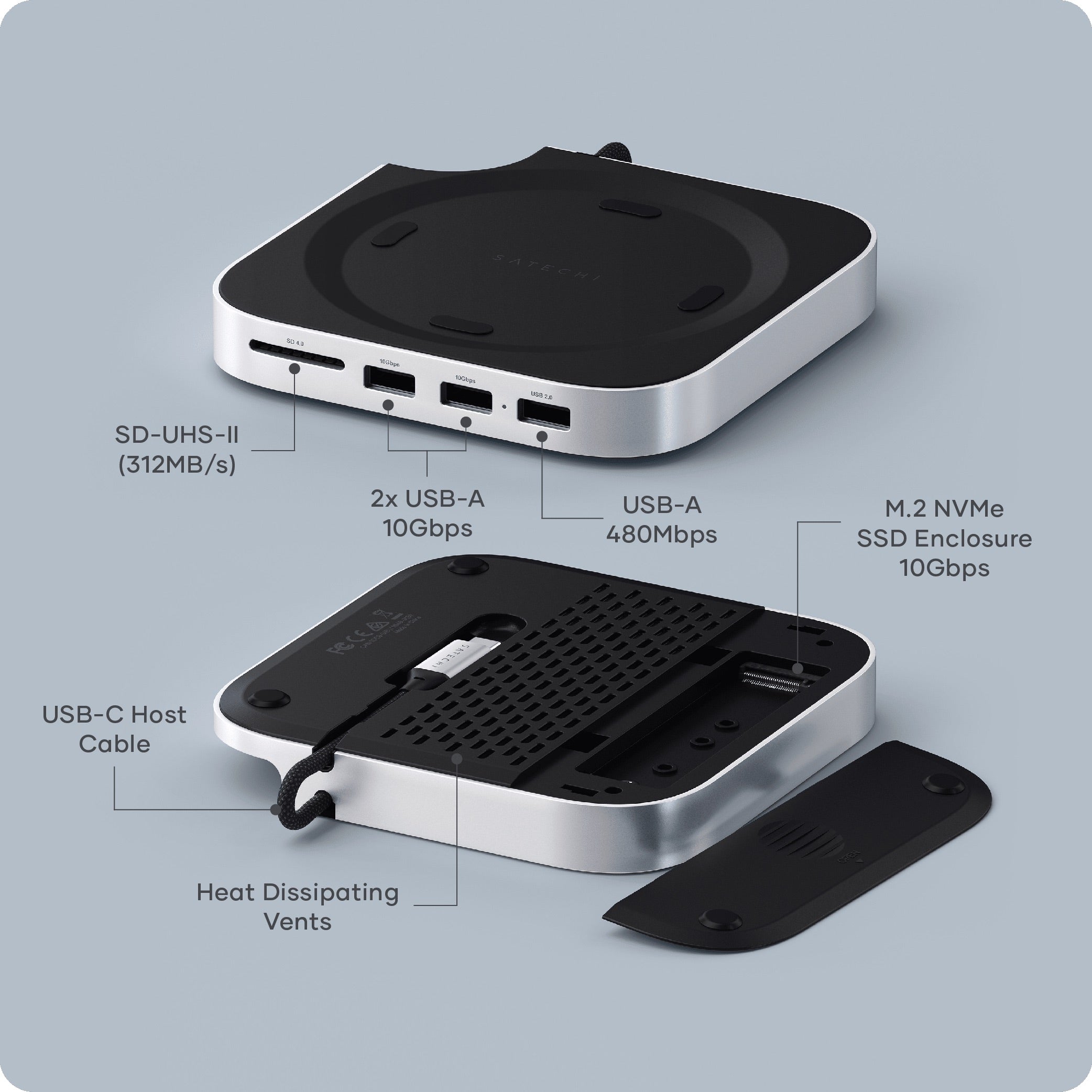 Satechi - Mac Mini M4 Stand & Hub with SSD Enclosure