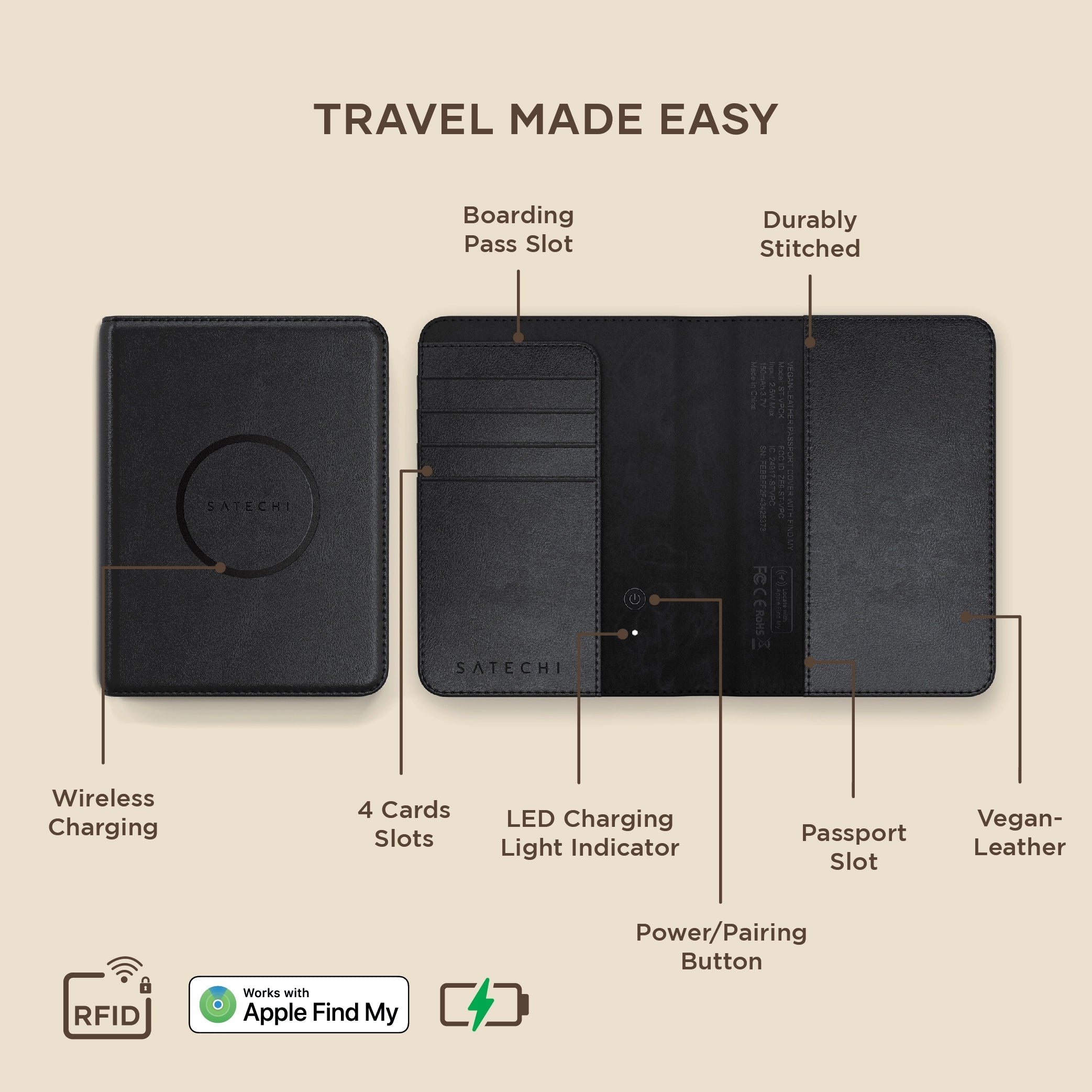 Satechi - Vegan - Leather Passport Cover with Find My