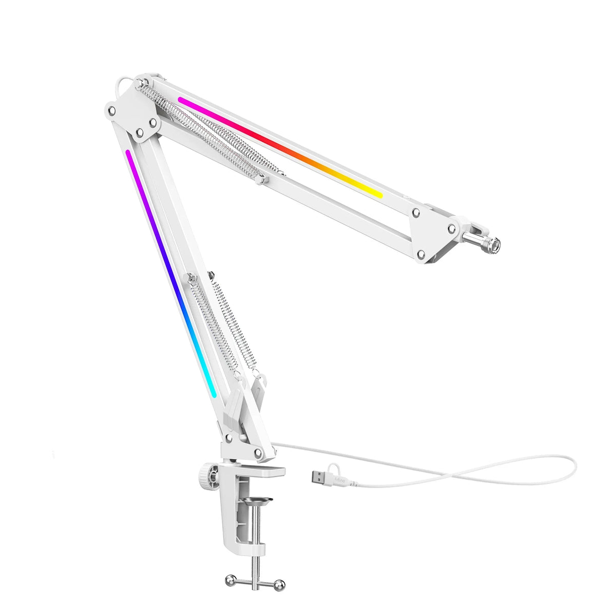 Biały stojak z kolorowym RGB do monitora lub klawiatury, idealny do home office i desk setupu