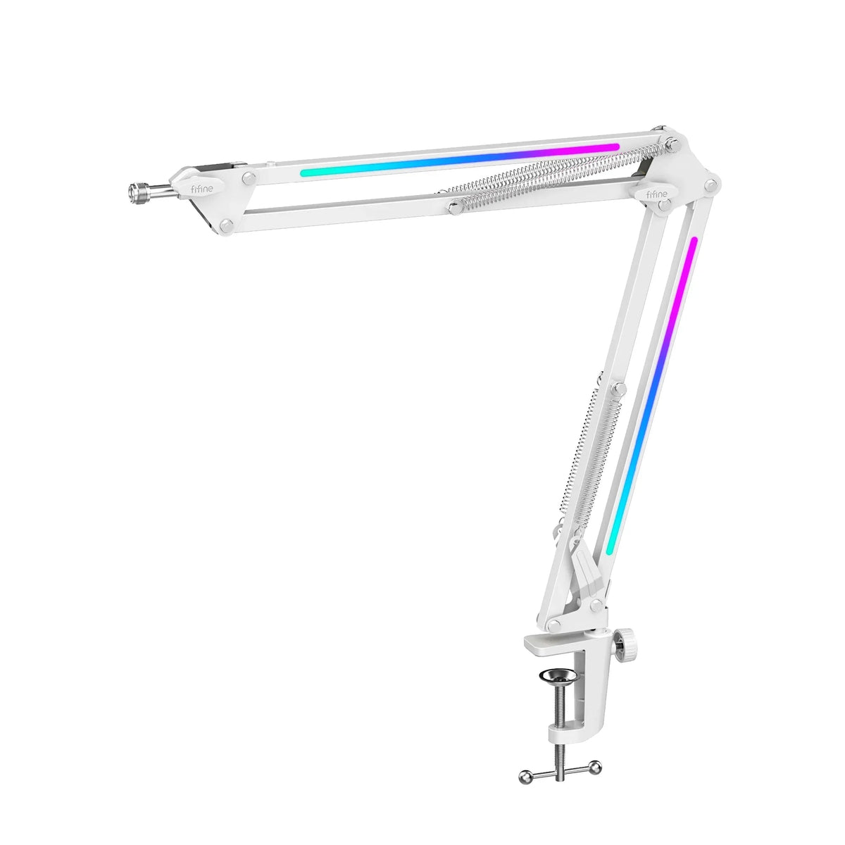 Biały stojak biurowy z RGB podświetleniem do monitora lub klawiatury, idealny do home office i desk setupu