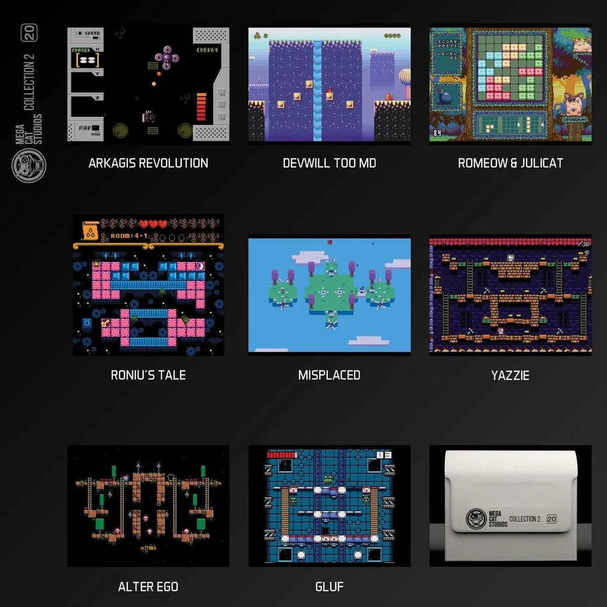 Kolekcja 20 gier retro Mega Cat Studios: Arkagis Revolution, Devwill Too MD, Romeow & Julicat i inne