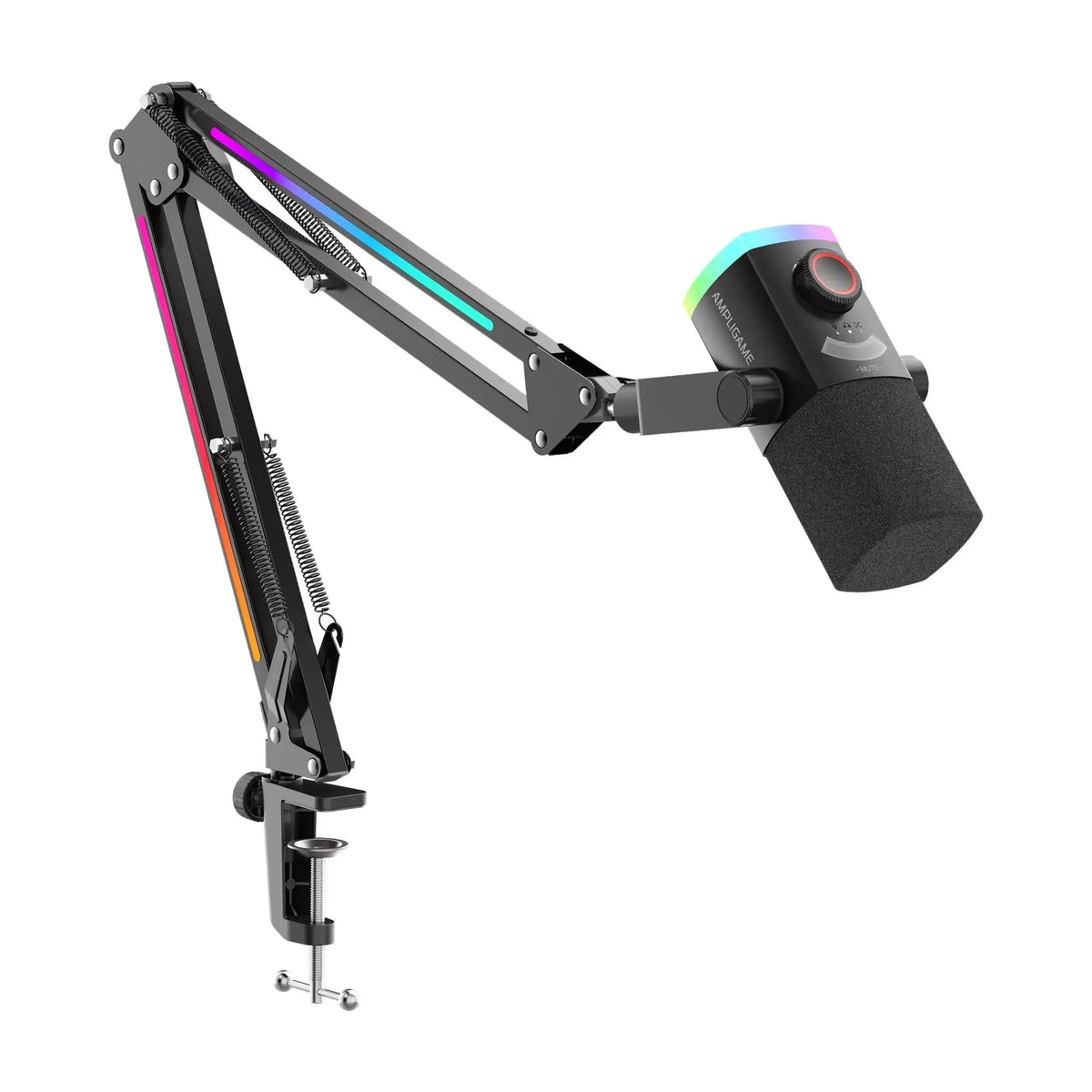 Mikrofon z kolorowym RGB i ramieniem do biurka, idealny dla Home Office i streamingu