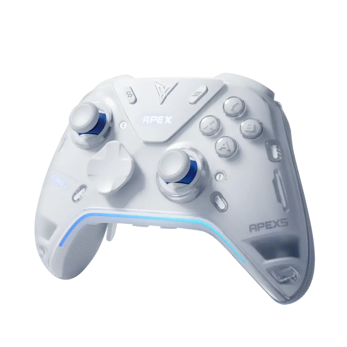 Biały kontroler Apex 5 z niebieskim podświetleniem, ergonomiczny gamepad dla graczy
