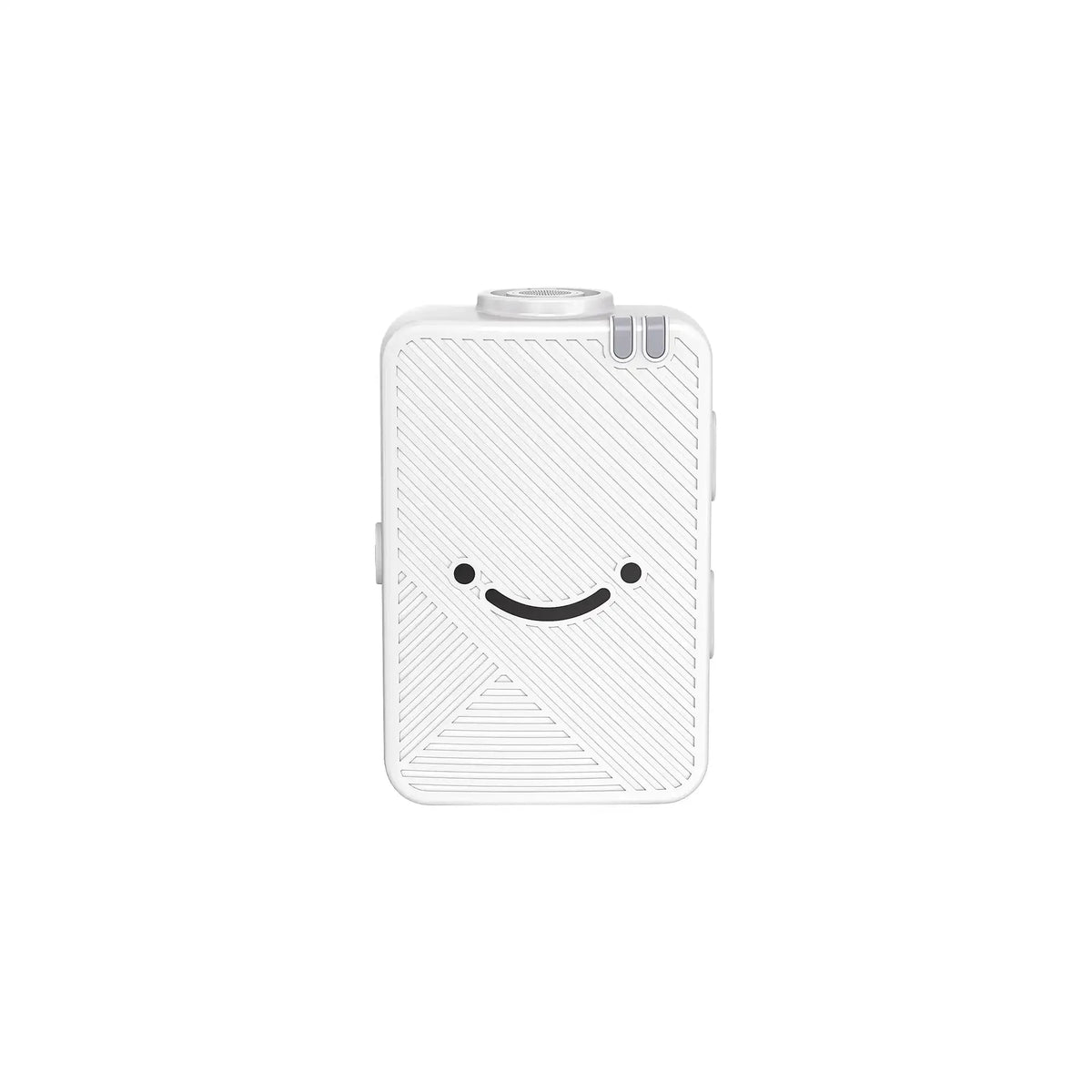 Biały power bank z uśmiechniętą twarzą, idealny do home office i biurowych akcesoriów