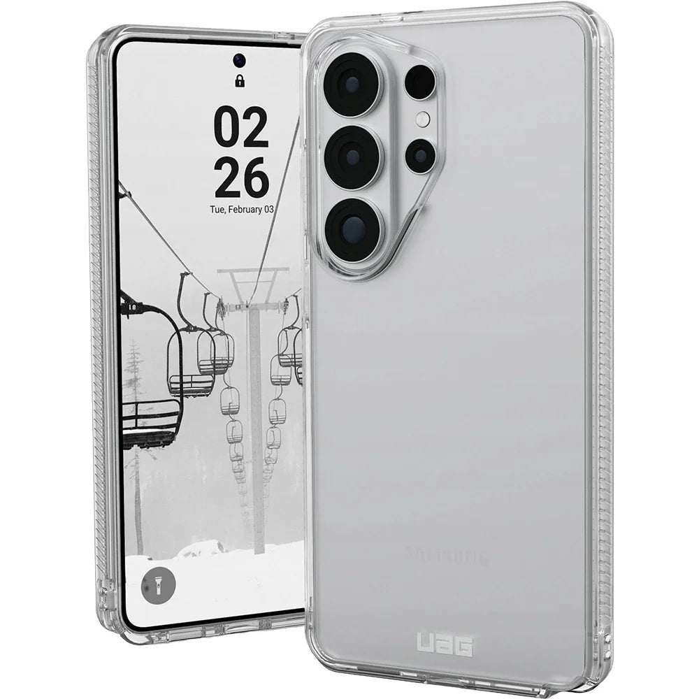 Przezroczyste etui UAG na telefon Samsung z widocznym ekranem i aparatem