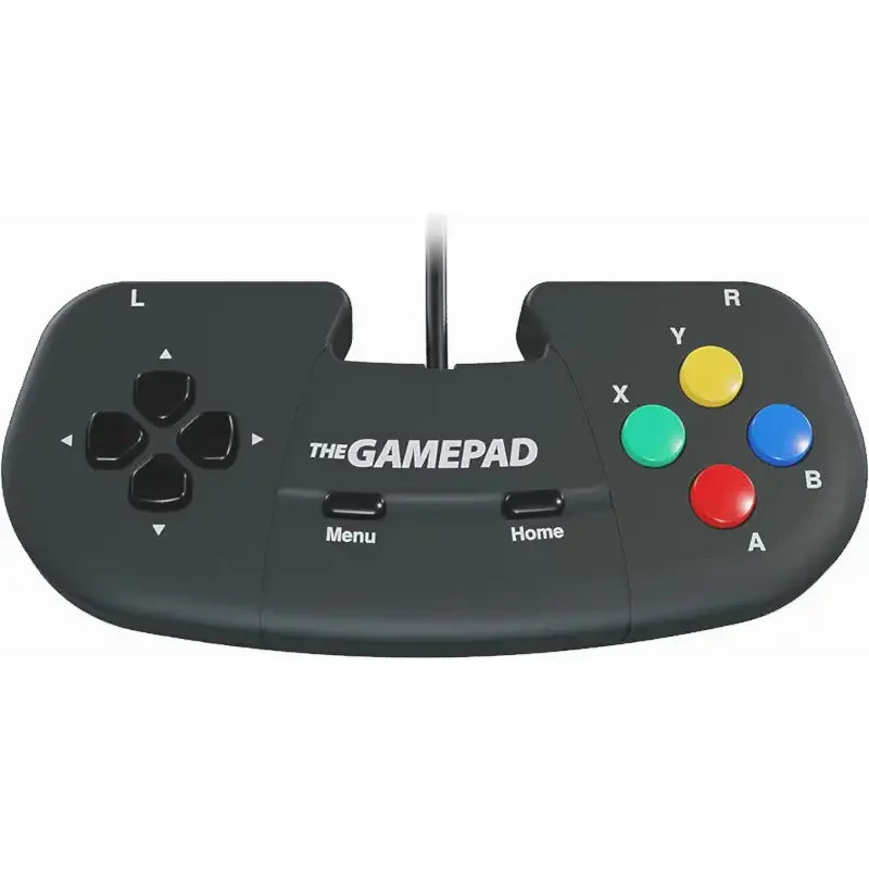 Czarny gamepad z kolorowymi przyciskami A, B, X, Y i dżojstikami L, R – idealny do gier komputerowych.