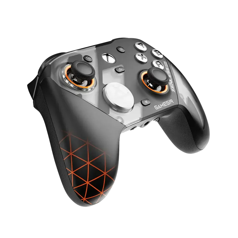 Czarny gamepad Gamesir z pomarańczowymi akcentami i ergonomiczną konstrukcją do gier