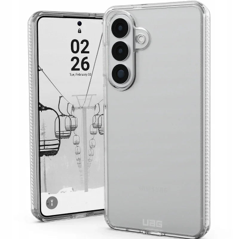 Przezroczyste etui UAG na telefon Samsung z widocznym ekranem i kamerą