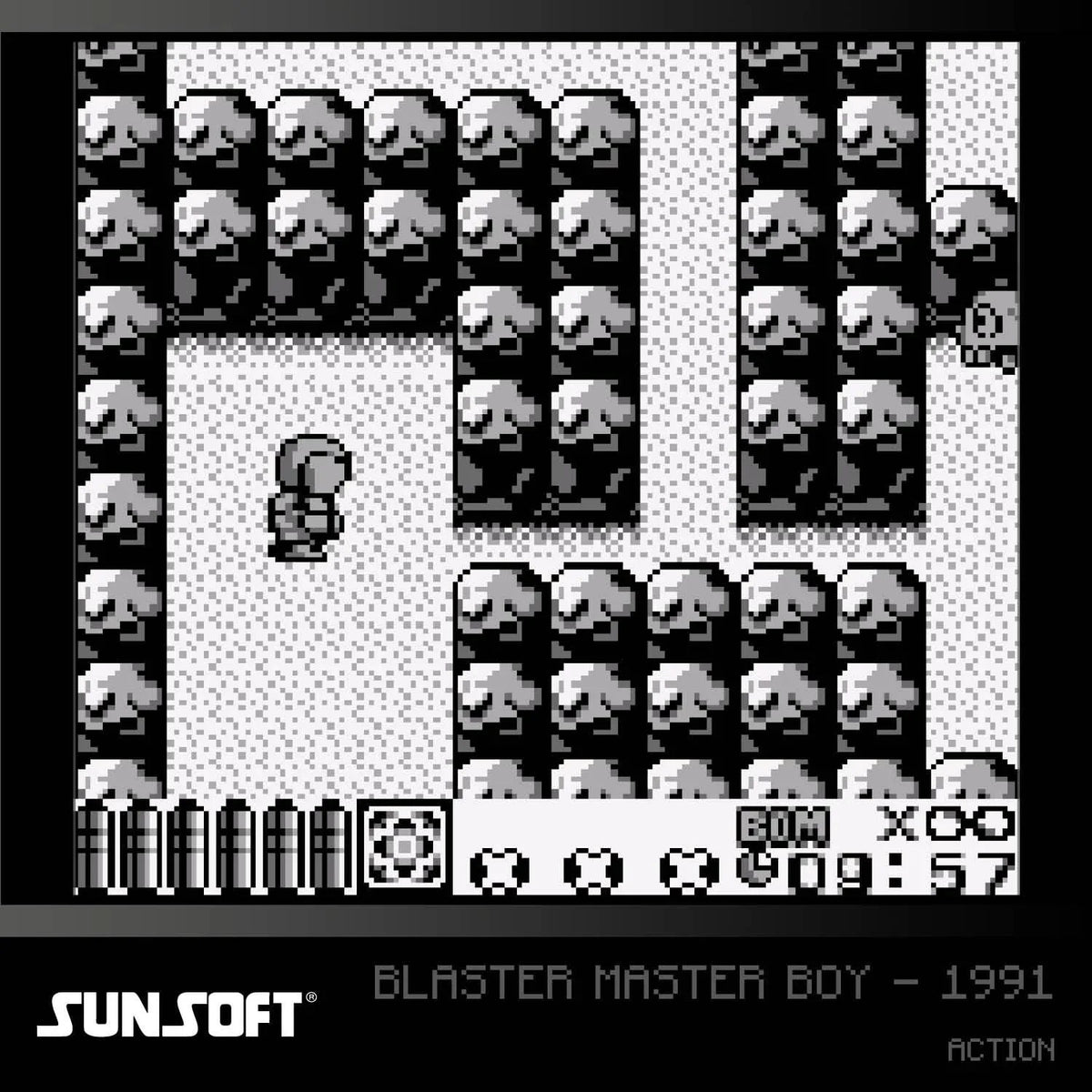 Gra Blaster Master Boy z 1991 roku, retro akcja na konsoli Game Boy, pixel art, Sunsoft