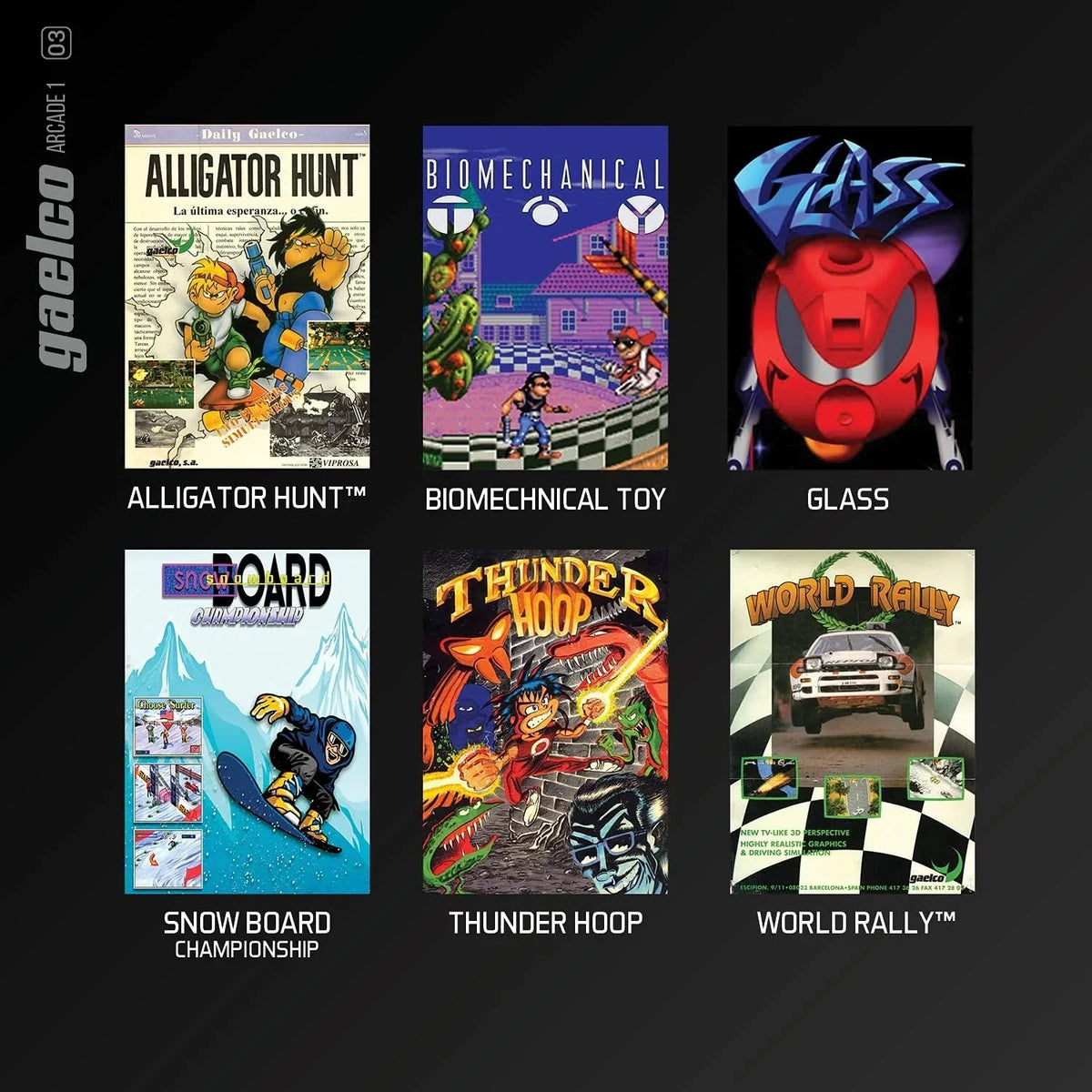 Kolekcja klasycznych gier arcade: Alligator Hunt, Biomechanical Toy, Glass, Snow Board, Thunder Hoop, World Rally
