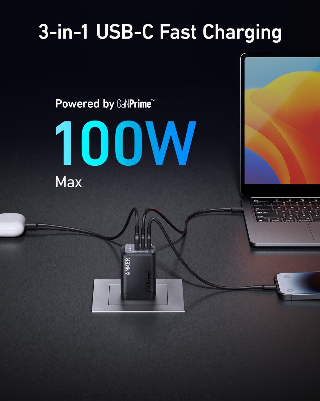 Anker - Prime 100W GaN Wall Charger (3 Ports)