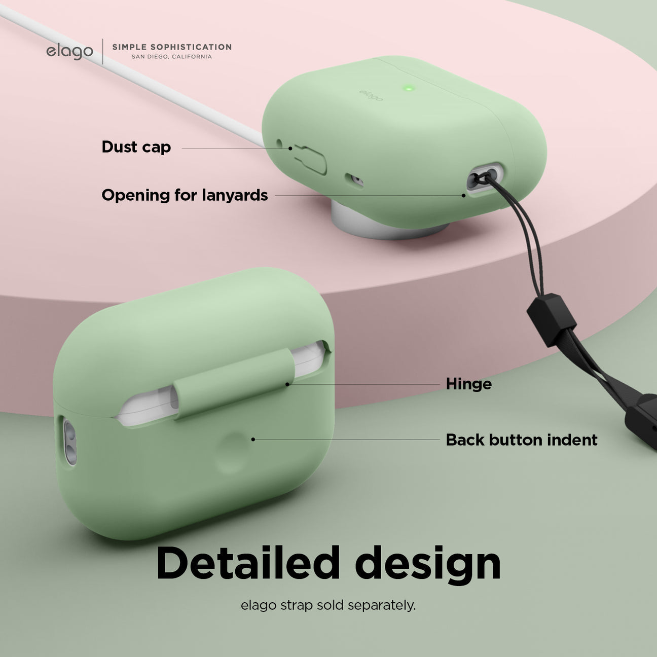 Elago - Silicone Basic Case with Fabric Lanyard for AirPods Pro 2