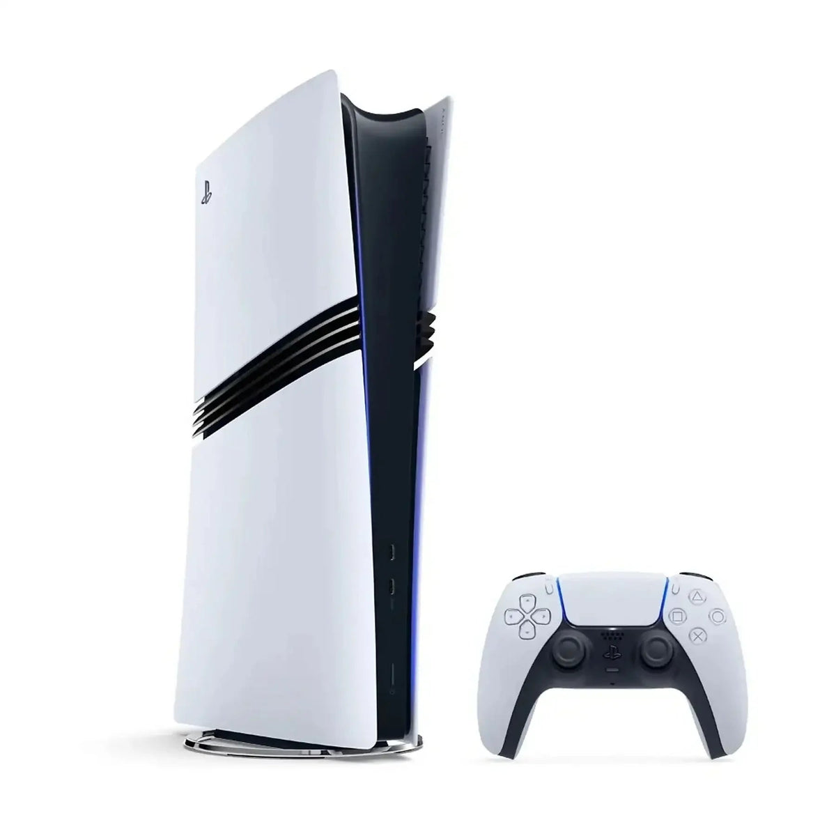 Biała konsola PlayStation 5 z kontrolerem DualSense na białym tle