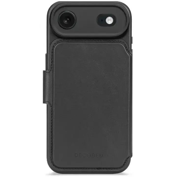 Czarny etui na telefon z kieszenią, idealne dla home office i biurka