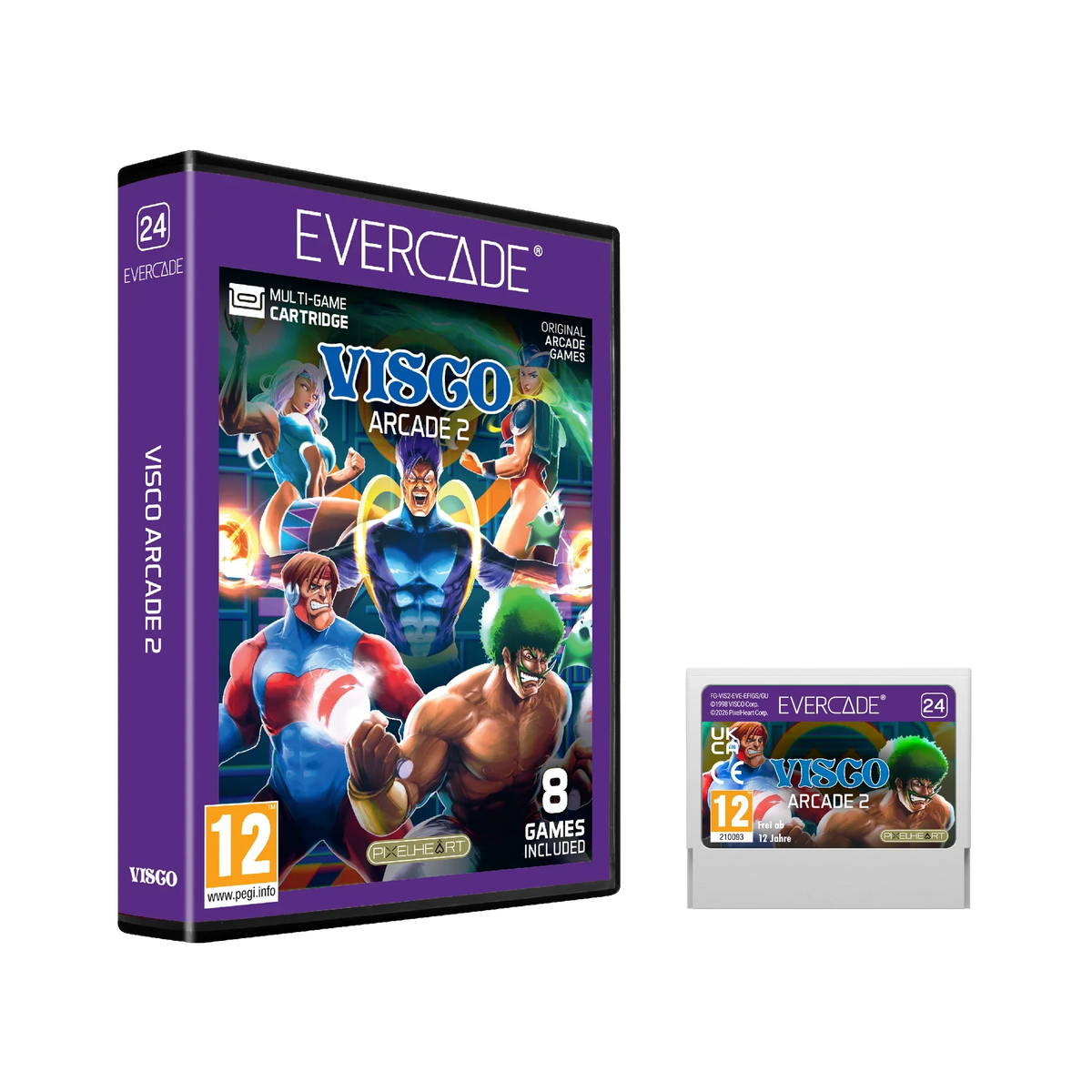 Pudełko i karta gry Visco Arcade 2 z 8 klasycznymi grami arcade, wiek 12+