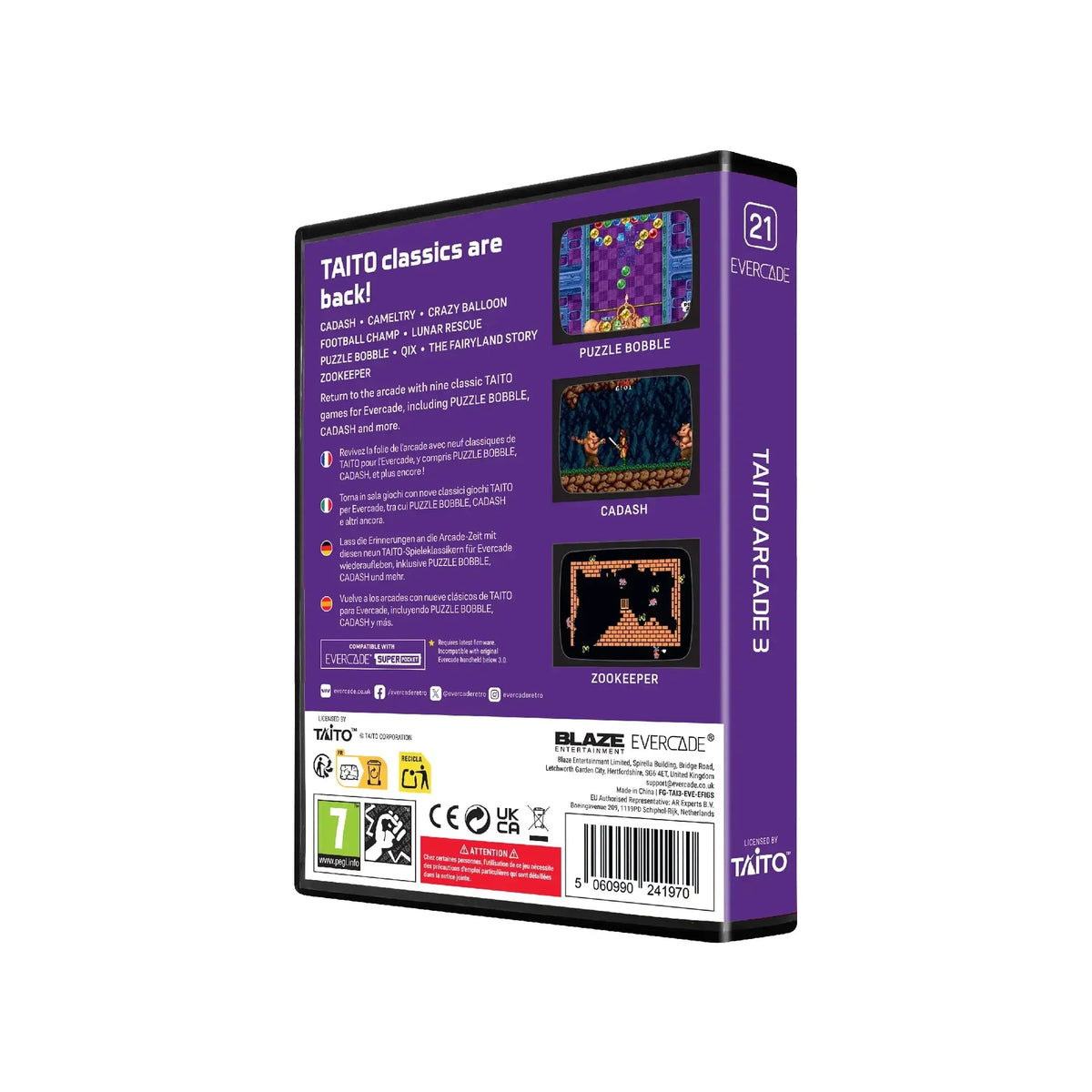 Taito Arcade 3 – klasyczne gry arcade na Evercade, w tym Puzzle Bobble, Cadash i Zookeeper, idealne dla fanów retro gamingu.