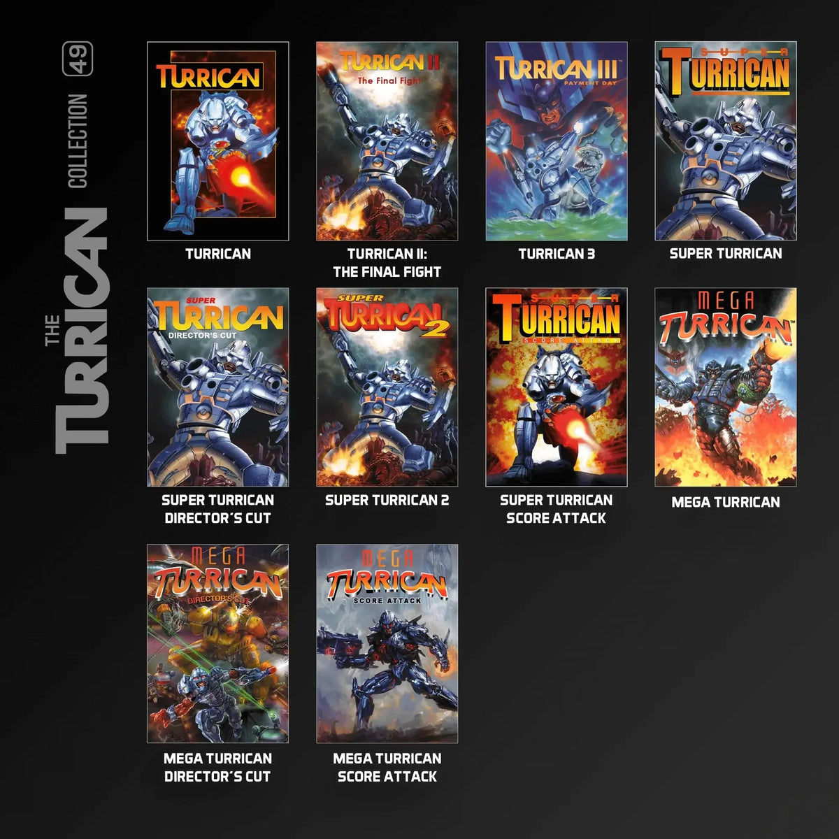 Kolekcja gier Turrican: Turrican, Super Turrican, Mega Turrican i ich wersje, klasyczne gry akcji z robotami