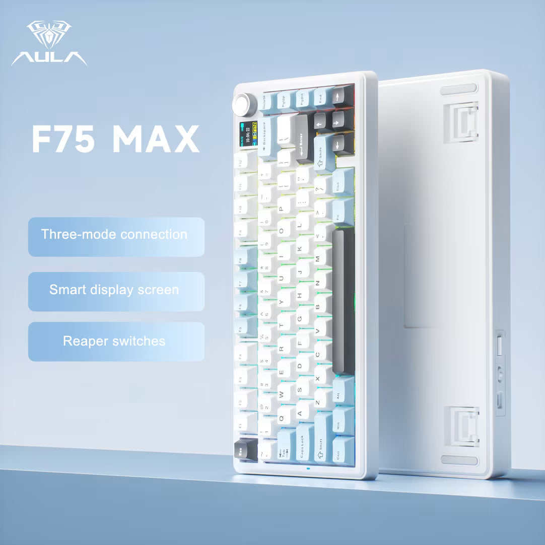 AULA - F75 MAX - Gasket-Mounted Hot-Swappable Tri-Mode Mechanical Keyboard with TFT Screen - Glacier Blue