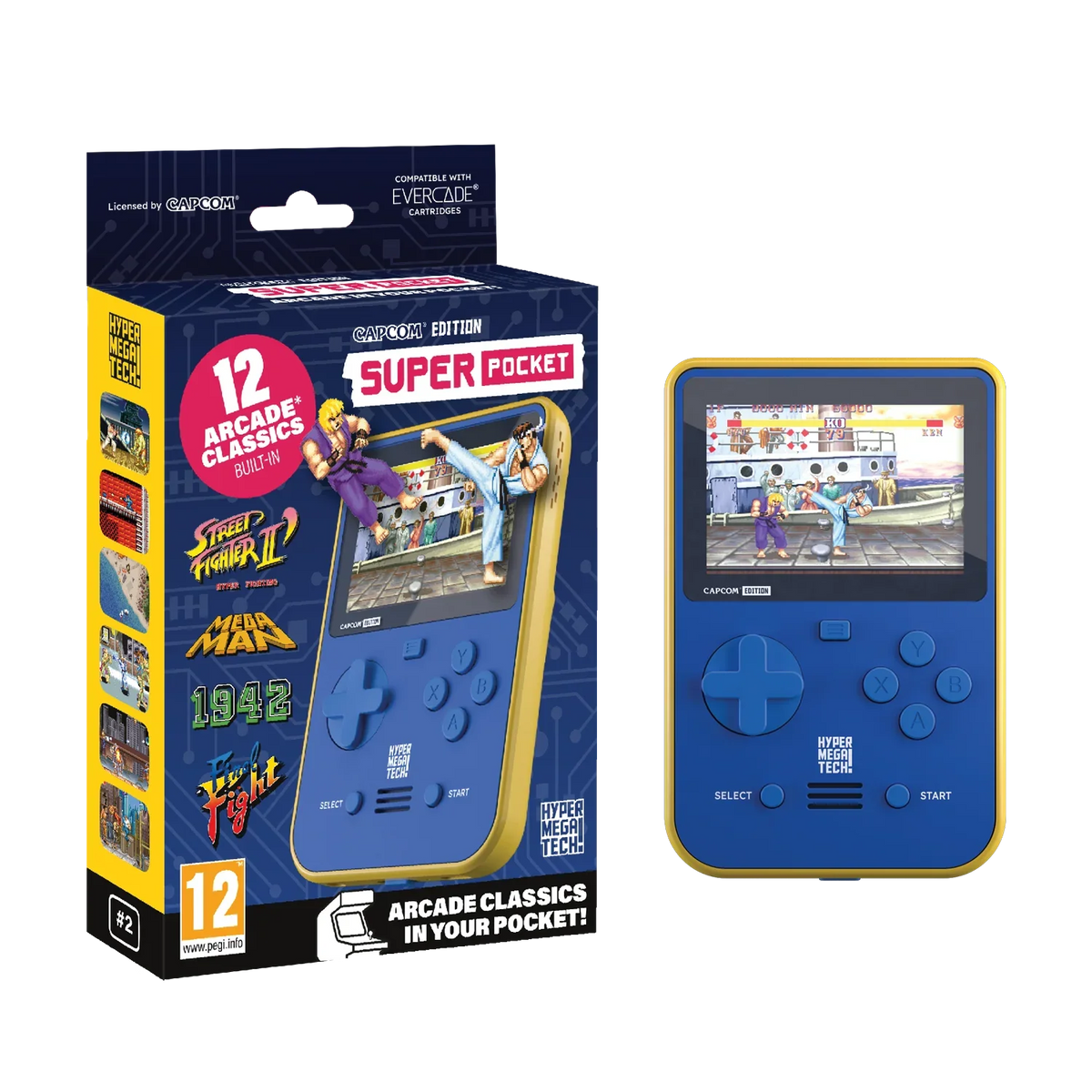 Konsola Super Pocket Capcom Edition z 12 klasycznymi grami arcade, idealna dla fanów retro gamingu