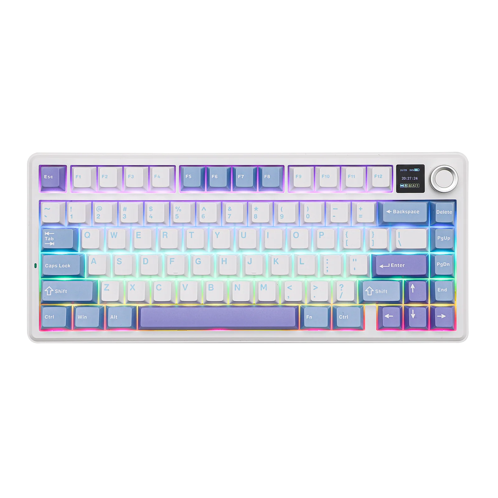 AULA - F75 MAX - Gasket-Mounted Hot-Swappable Tri-Mode Mechanical Keyboard with TFT Screen - White + Blue