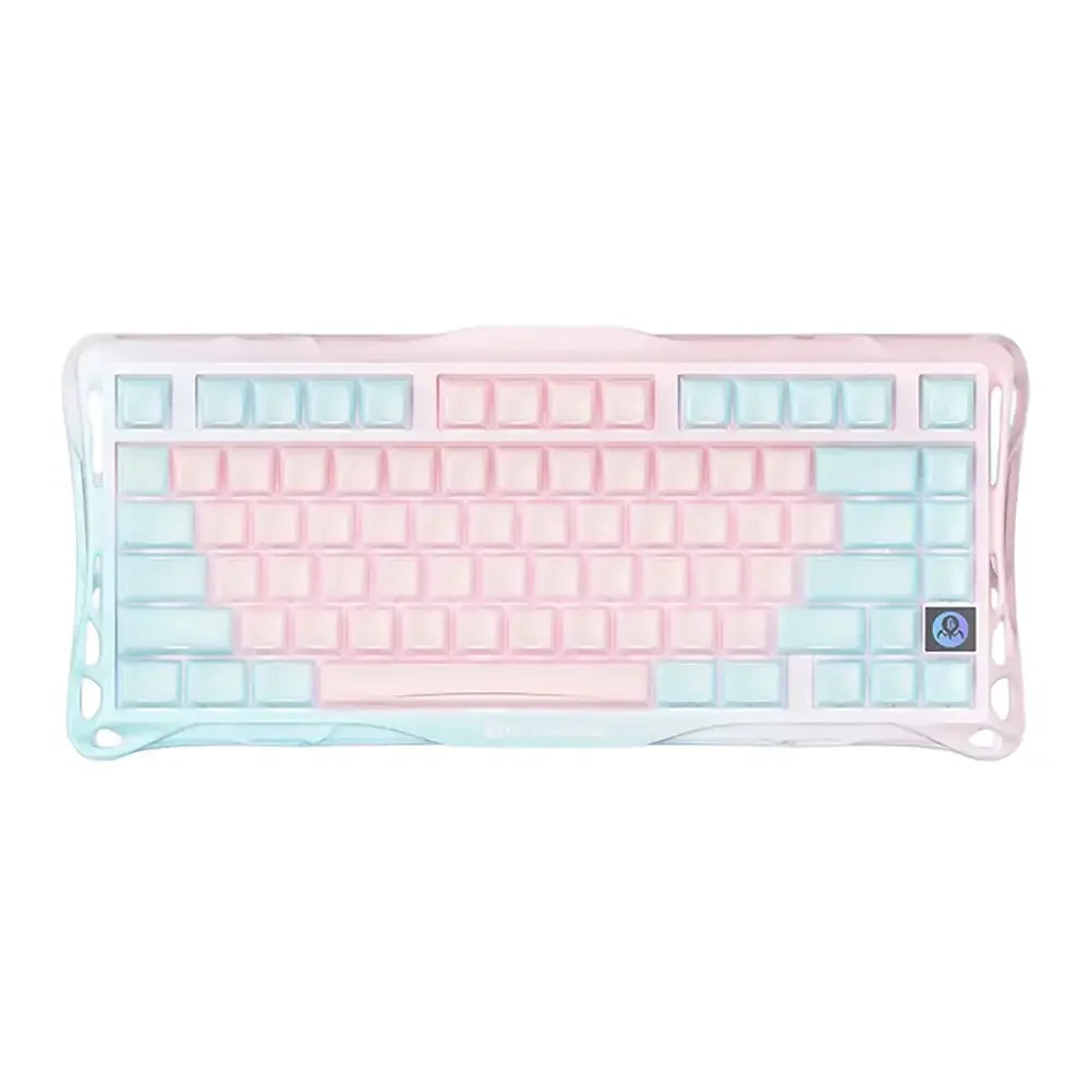 Mechaniczna klawiatura w pastelowych odcieniach różu i turkusu, idealna do home office i personalizacji