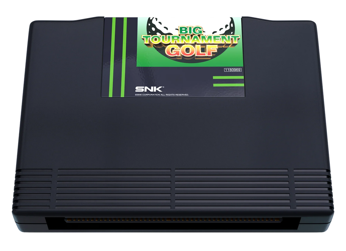 Karta gry SNK Big Tournament Golf do konsoli, czarna z zielonymi akcentami, idealna dla fanów retro gamingu.