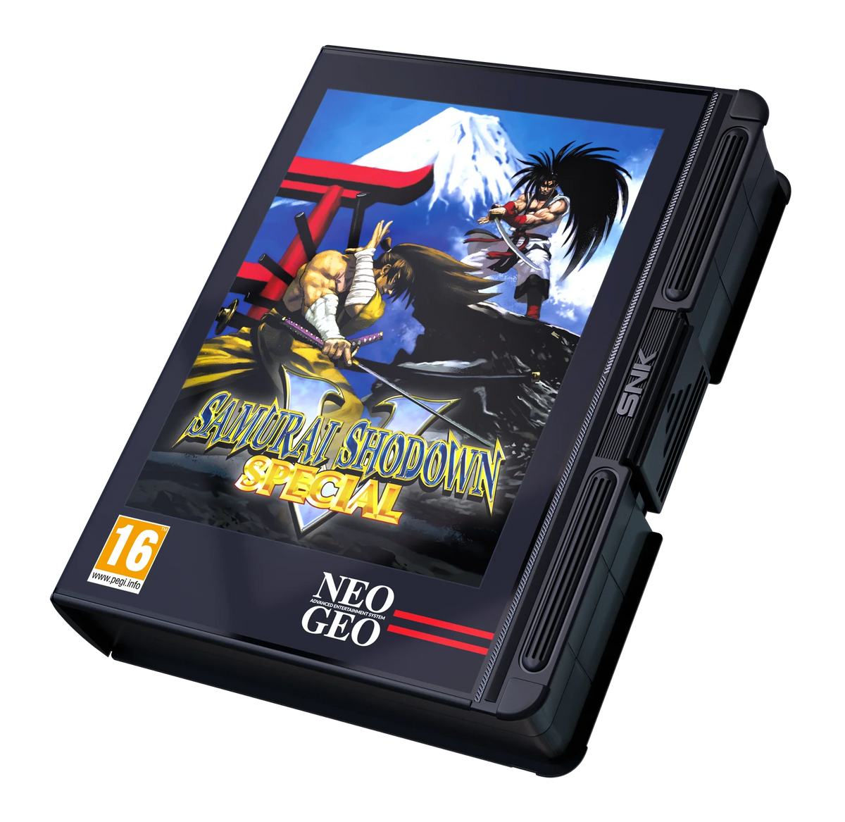 Konsola Neo Geo z grą Samurai Shodown Special, idealna dla fanów klasycznych gier walki i retro gamingu.