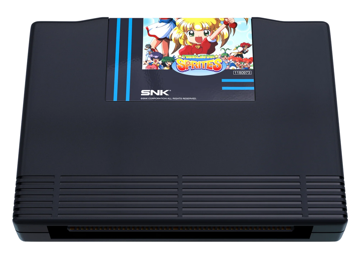 Czarna konsola SNK z grą Twinkle Star Sprites, idealna dla fanów retro gamingu i kolekcjonerów.