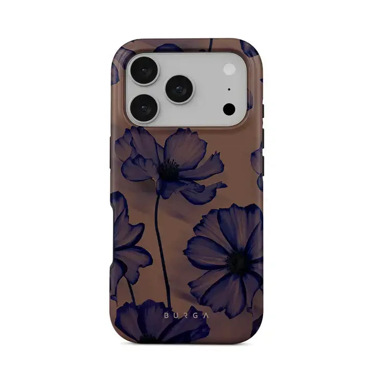 Etui na telefon z fioletowymi kwiatami, idealne do stylowego desk setupu i home office