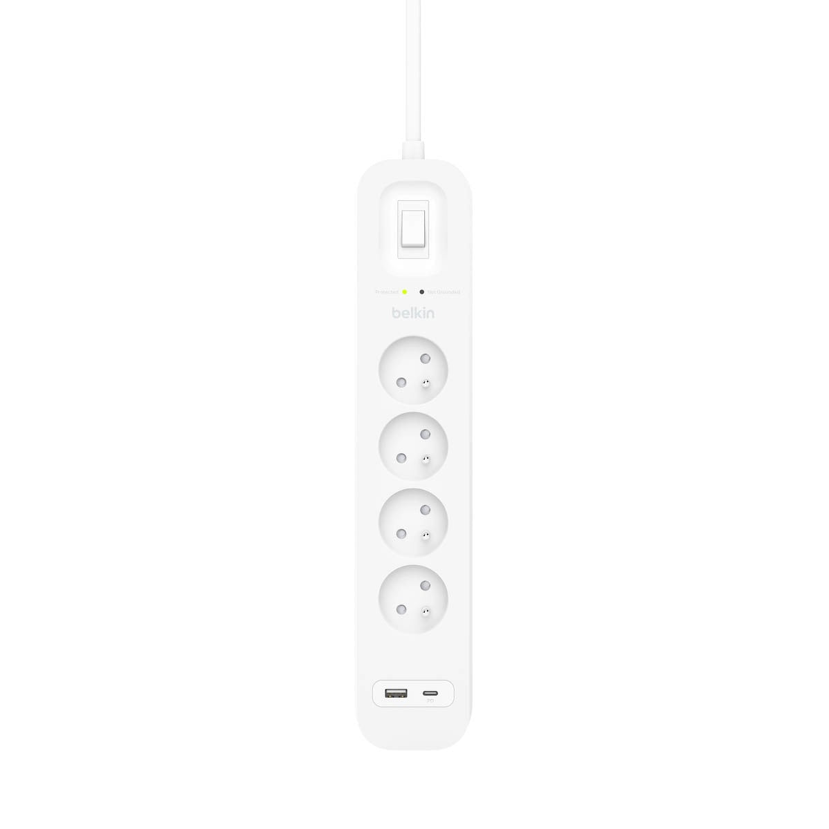 Belkin - Power Strip, 4-sockets + 1xUSB-A 1xUSB-C 525J, 2m