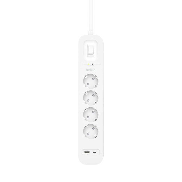 Belkin - Power Strip, 4-sockets + 1xUSB-A 1xUSB-C 525J, Schuko, 2m